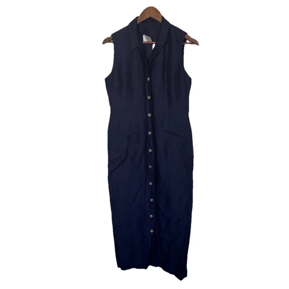 Navy Blue Linen Bl Sleeveless Midi Dress 11 Whimsigoth Quiet Luxury Minimalist